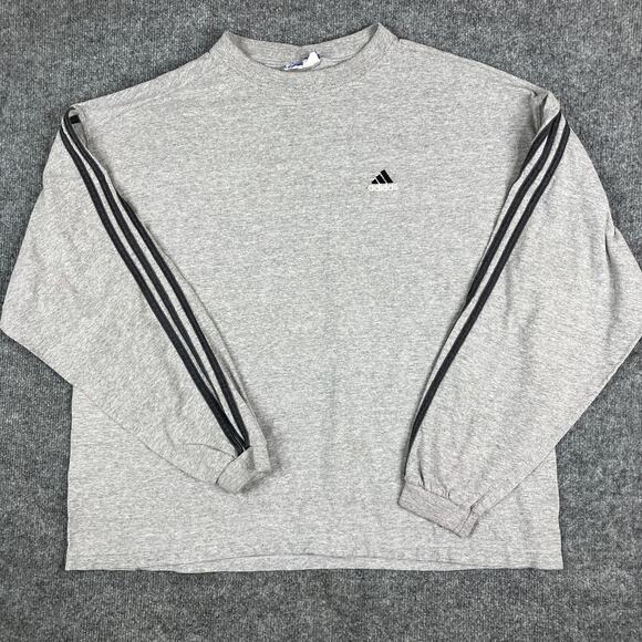 Adidas Long Sleeve T-Shirt Mens XL Gray 3-Stripes Logo Athletic Training Casual - Picture 1 of 6